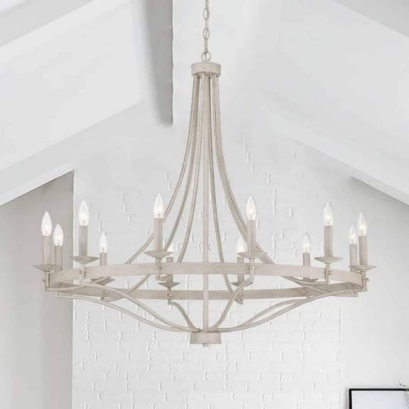 ACROMA Fidenza 12-light Modern Farmhouse Empire Wagon Wheel Chandelier with UL - D40'' * H135'' Ivory Wash Weathered, Satin