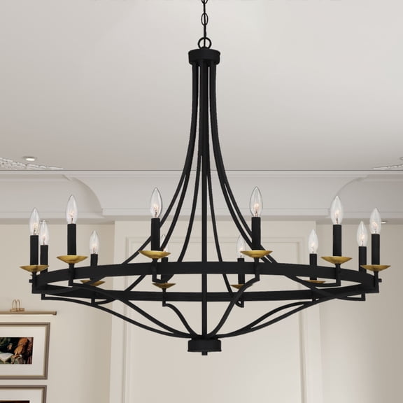 ACROMA Fidenza 12-light Modern Farmhouse Empire Wagon Wheel Chandelier with UL - D40'' * H135'' Muted Brass & Matte Black Satin, Matte