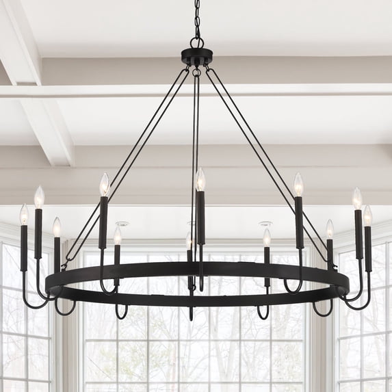 ACROMA Kiro 12-light 46In Farmhouse Candle Wagon Wheel Chandelier Aged Zinc 46'' Rusted Adjustable N/A