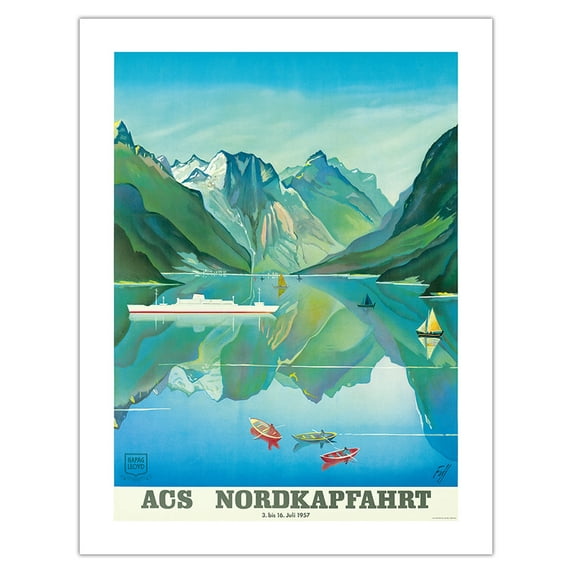 ACS Nordkapfahrt (North Cape Voyage) - Hamburg-Amerika Linie (Hamburg-American Line) HAPAG - Vintage Ocean Liner Travel Poster by Albert Fuss c.1957 - Bamboo Fine Art 290gsm Paper (Unframed) 17x22in