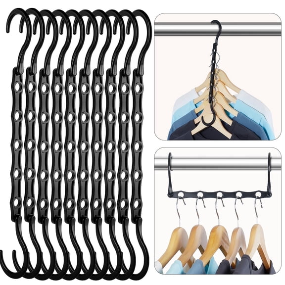 ACSTEP Space Saving Hangers 10 Pack, Magic Closet Hanger, Plastic Hanger Closet Organizer Multifunctional Hanger, Dorm Room Essentials, Black