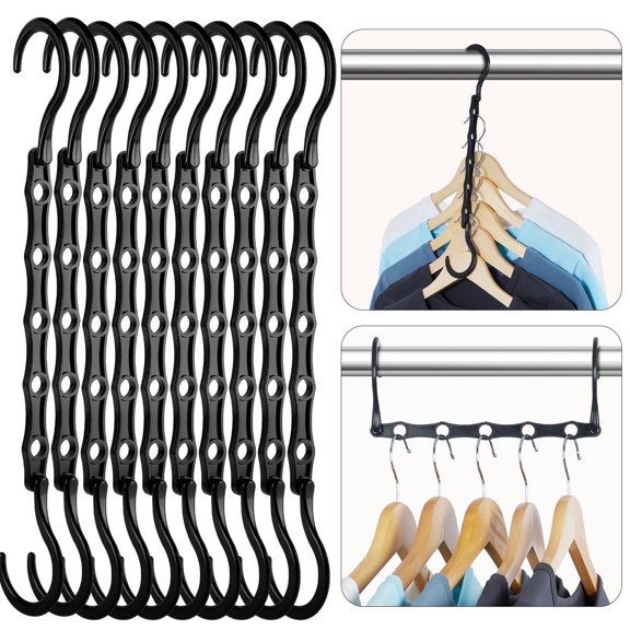 ACSTEP Space Saving Hangers 10 Pack, Magic Closet Hanger, Plastic Hanger Closet Organizer Multifunctional Hanger, Dorm Room Essentials, Black