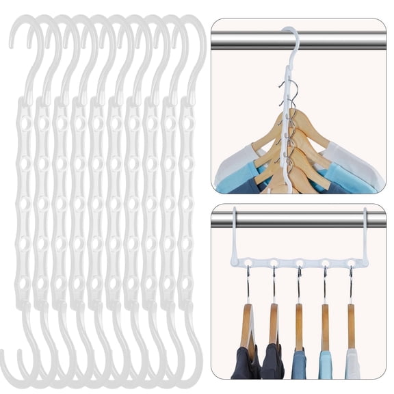 ACSTEP Space Saving Hangers 10 Pack, Magic Closet Hanger, Plastic Hanger Closet Organizer Multifunctional Hanger, Dorm Room Essentials, White