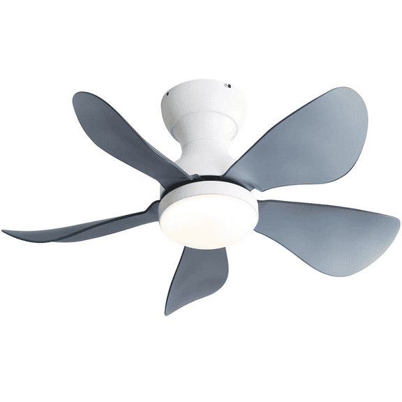 ACSTEP 29 Inch Low Profile Flush Mount Ceiling Fan with Light Reversible Motor Remote Control, White