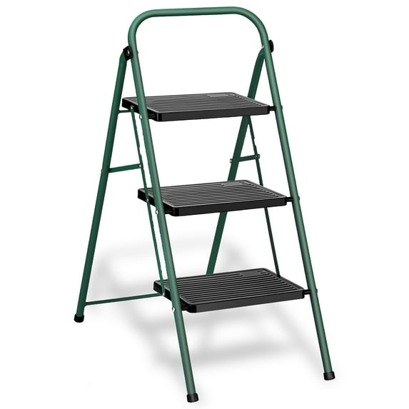 ACSTEP 3 Step Ladder, Folding Stool with Handrails Anti-Slip Portable,330Lbs Capacity Industrial Lightweight,Space Saving, Green