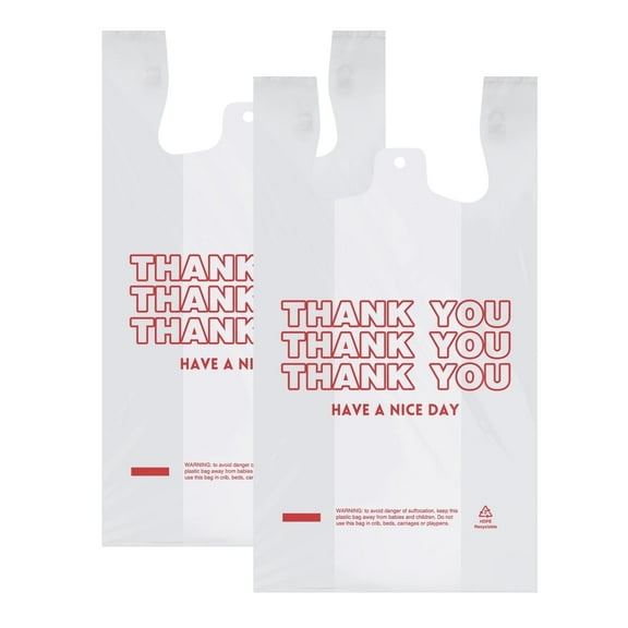 ACSTEP 300 Count Thank You Plastic Bags with Handles Shopping Grocery Bags, (21 x 12inch) White