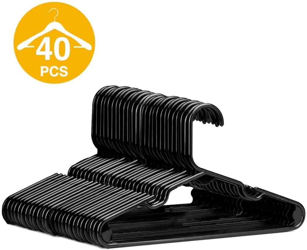 14 Plastic Kids Hangers - Black With Black Hook & Clips Subastral