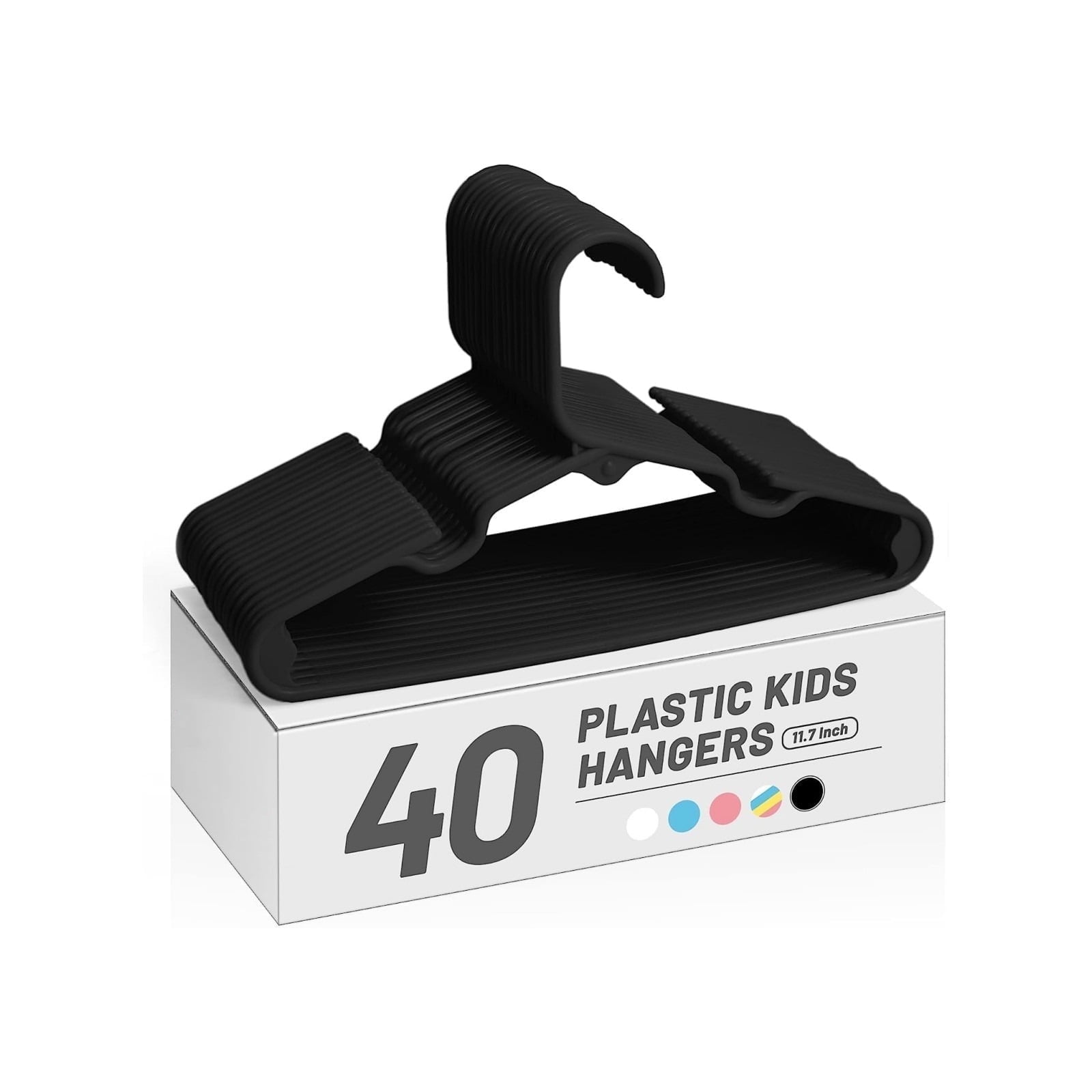 ACSTEP 40 Pack Kids Hangers Plastic, 11.4 Inch Non-Slip Baby Hangers for Closet, Baby Clothes Hangers for Pants Shirts Outfit Onesie, Black