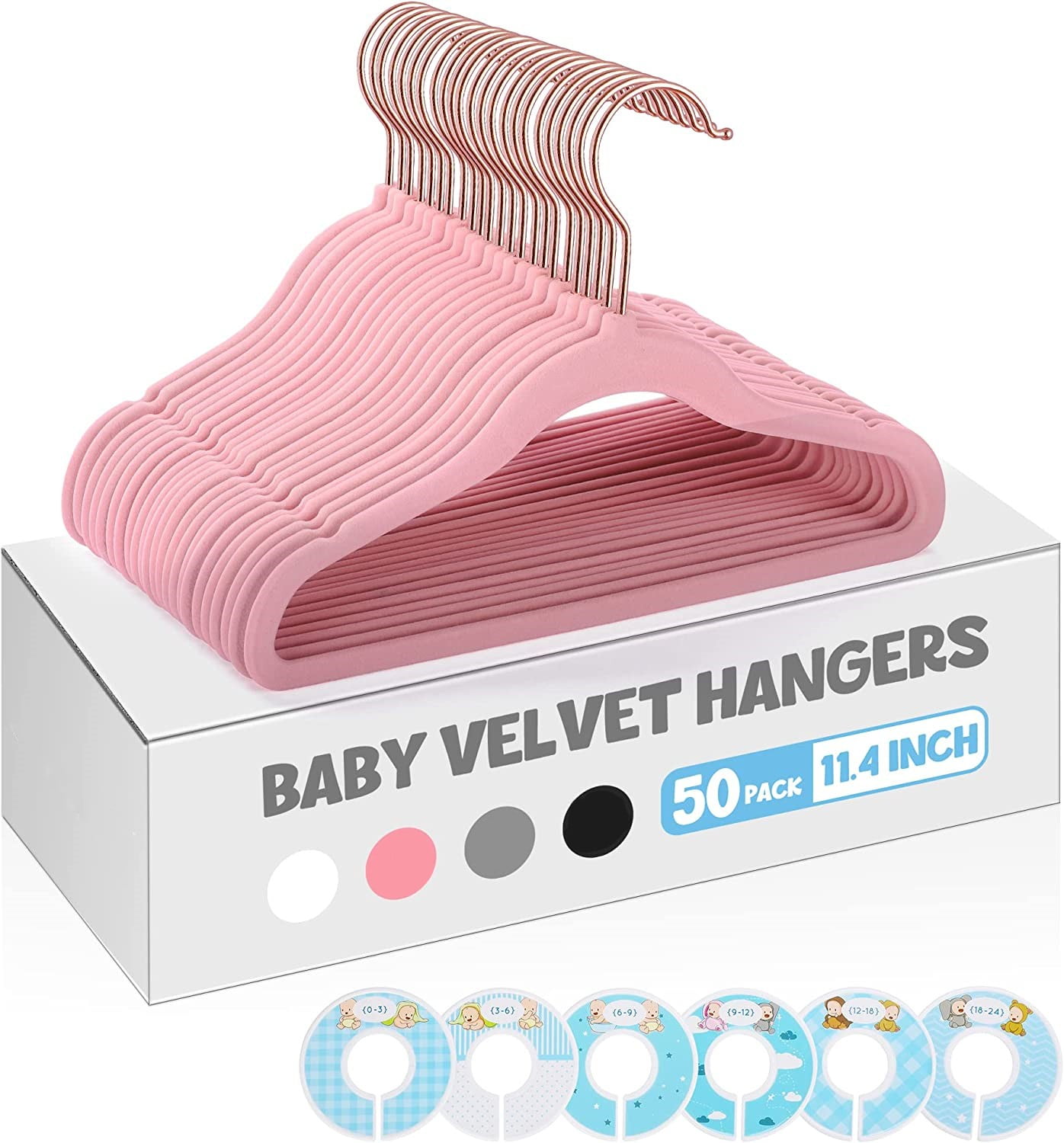 50 Pack Childrens Velvet Hangers - Baby Clothes Hangers Non Slip Velvet  with Rotatable Hook/Cascading Velvet Hangers, (Grey)