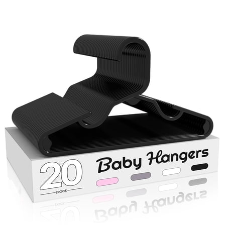 ACSTEP Baby Hangers 20 Pack, 11 Inch Kids Plastic Hangers, Non-Slip Baby Hangers for Closet, Baby Clothes Hangers for Pants Shirts Outfit Onesie,Black
