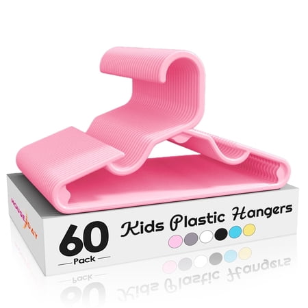 ACSTEP Baby Hangers 60 Pack, 11 Inch Kids Plastic Hangers, Non-Slip Baby Hangers for Closet, Baby Clothes Hangers for Pants Shirts Outfit Onesie, Pink