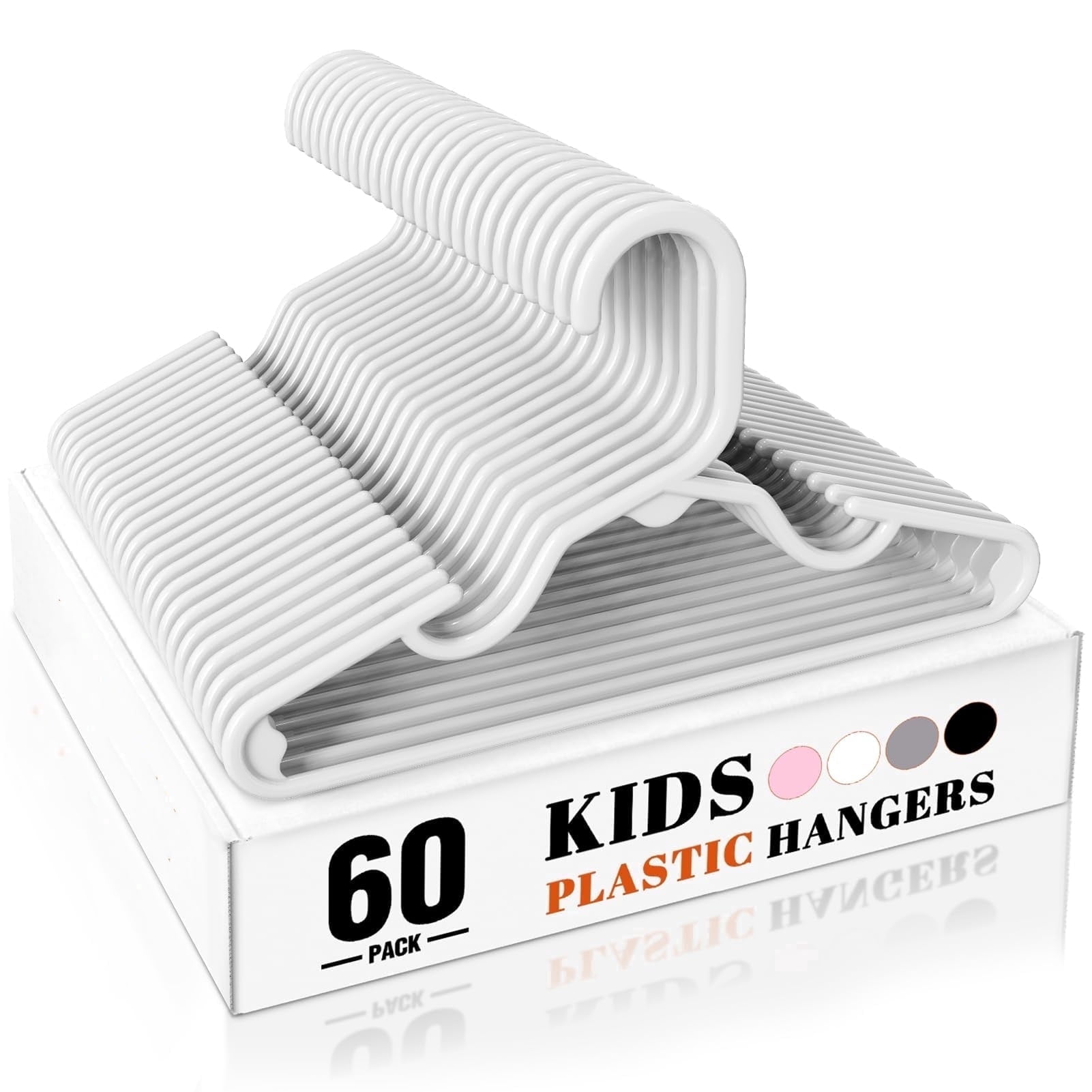 ACSTEP Baby Hangers 60 Pack, 11 inch Kids Plastic Hangers, Non-Slip Clothes Hangers for Nursery Closet Pants Shirts Outfit Onesie, White