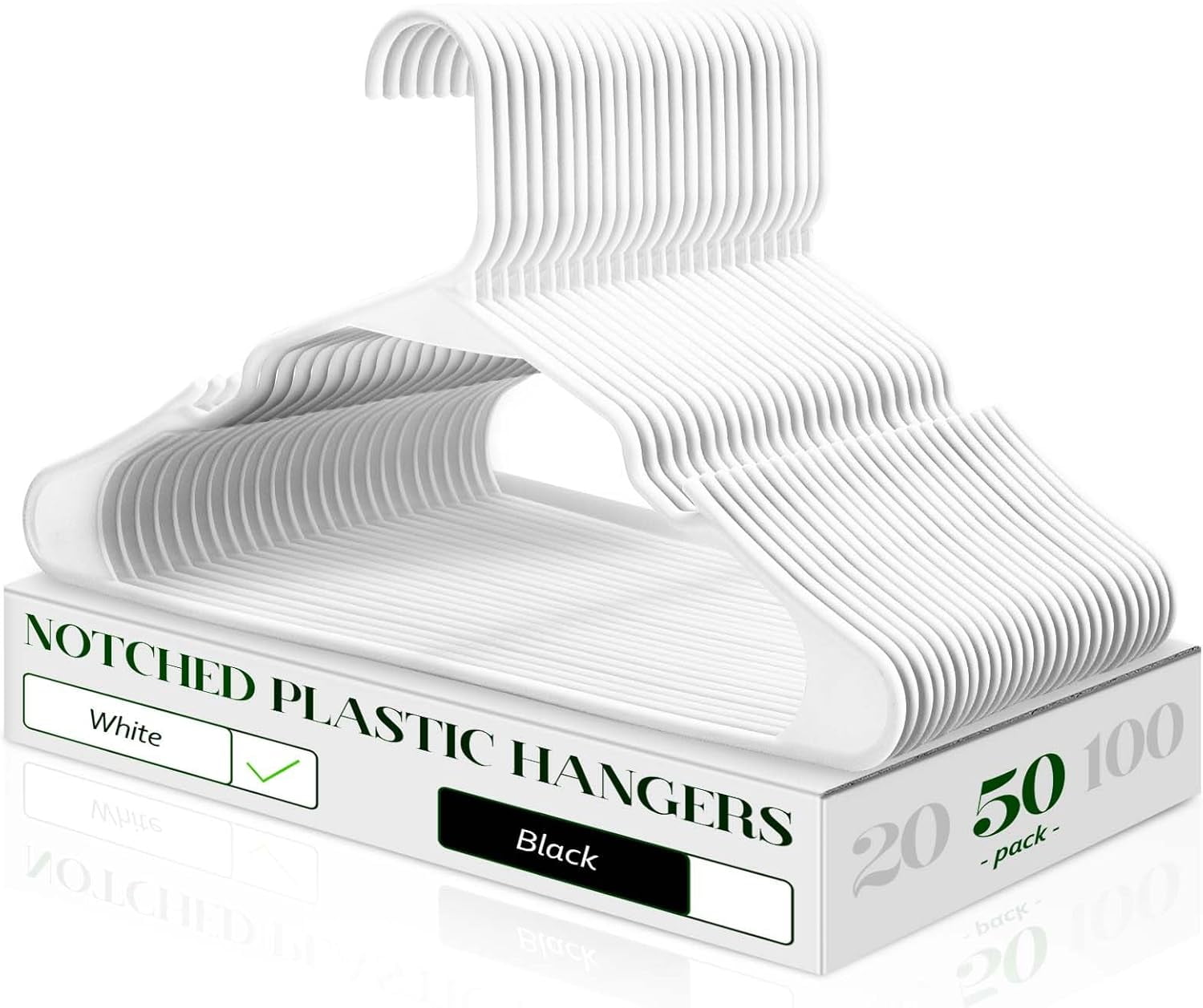 ACSTEP Clothes Hanger 100 Pack,Durable and Strong Plastic Hangers with Shoulder Grooves, Non-Slip Space Saving Closet Organizers(White）