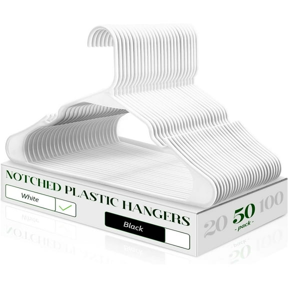 ACSTEP Clothes Hanger 100 Pack,Durable and Strong Plastic Hangers with Shoulder Grooves, Non-Slip Space Saving Closet Organizers(White)