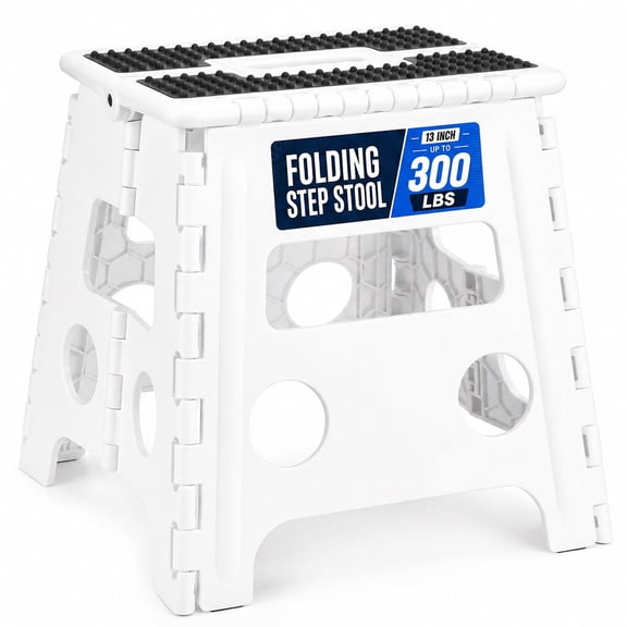 ACSTEP Folding Step Stool 13'' Tall Step Stool Plastic Step Stools with Non-Slip Surface - Black&White
