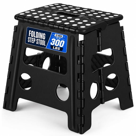 ACSTEP Folding Step Stool 13'' Tall Step Stool Plastic Step Stools with Non-Slip Surface - Black