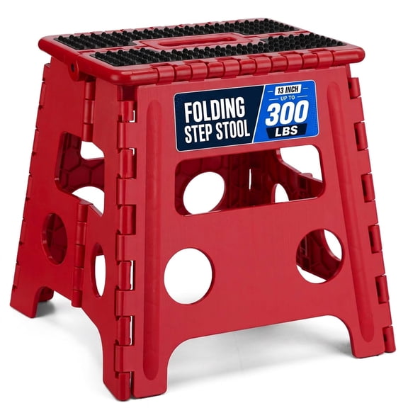 ACSTEP Folding Step Stool 13'' Tall Step Stool Plastic Step Stools with Non-Slip Surface - Dot Red