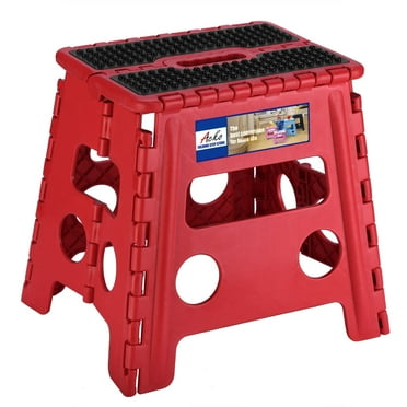 ACSTEP Folding Step Stool 13'' Tall Kids Step Stool Plastic Step Stools with Non-Slip Surface - Dot Red