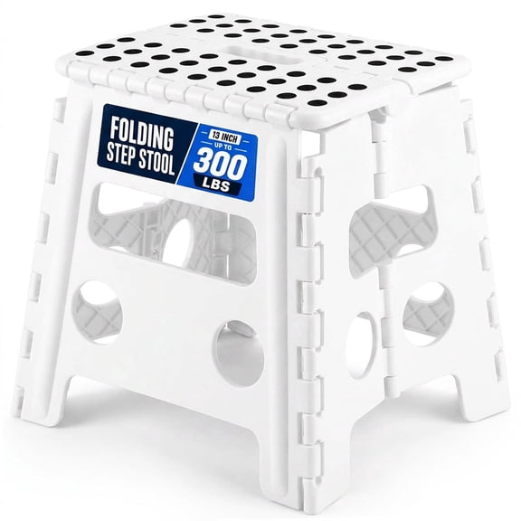 ACSTEP Folding Step Stool 13'' Tall Step Stool Plastic Step Stools with Non-Slip Surface - White