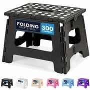 ACSTEP Folding Step Stool 9'' Non-Slip Folding Stools with Portable Handle for Adults Holds Up to 300 lbs, Plastic Foldable Step Stool for Bathroom, Bedroom, Kitchen, Black