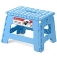 thumbnail image 1 of ACSTEP Folding Step Stool 9'' Non-Slip Folding Stools with Portable Handle for Adults Holds Up to 300 lbs, Plastic Foldable Step Stool for Bathroom, Bedroom, Kitchen, Blue, 1 of 8