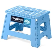 ACSTEP Folding Step Stool 9 Non-Slip Folding Stools with Portable Handle for Adults Holds up to 300 lbs, Plastic Foldable Step Stool for Bathroom, Bedroom, Kitchen, Blue
