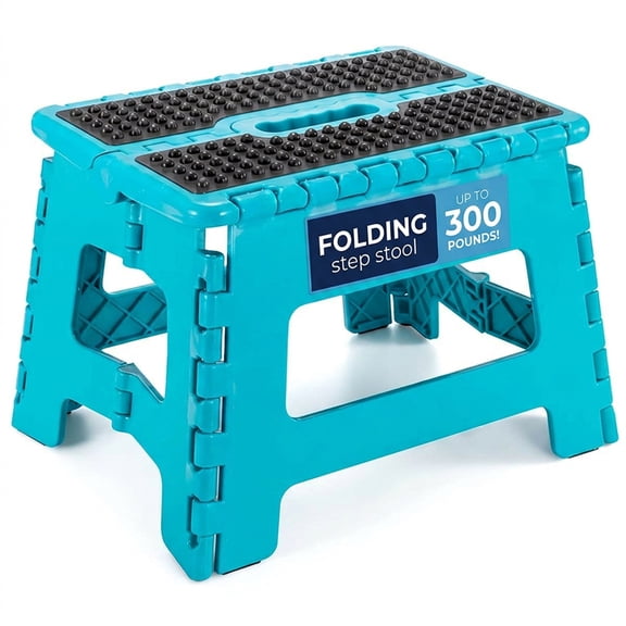 ACSTEP Folding Step Stool 9'' Non-Slip Folding Stools with Portable Handle for Adults Holds Up to 300 lbs, Plastic Foldable Step Stool for Bathroom, Bedroom, Kitchen, Dot Blue