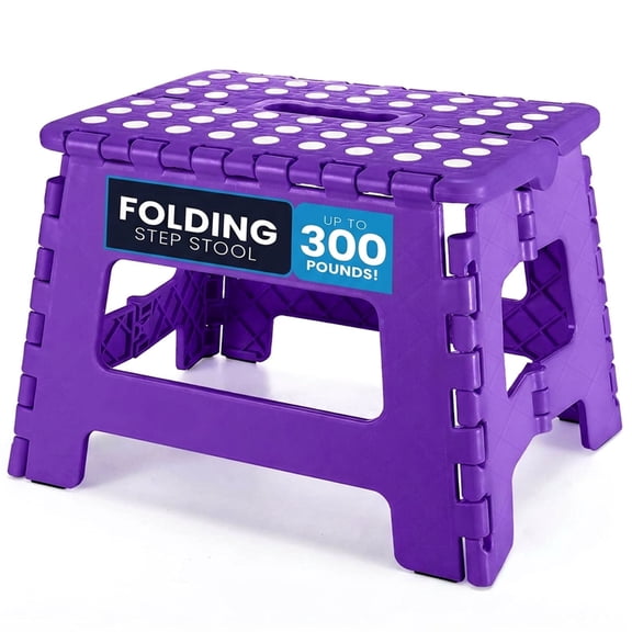 ACSTEP Folding Step Stool 9'' Non-Slip Folding Stools with Portable Handle for Adults Holds Up to 300 lbs, Plastic Foldable Step Stool for Bathroom, Bedroom, Kitchen, Purple