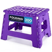 ACSTEP Folding Step Stool 9 Non-Slip Folding Stools with Portable Handle for Adults Holds Up to 300 lbs, Plastic Foldable Step Stool for Bathroom, Bedroom, Kitchen, Purple