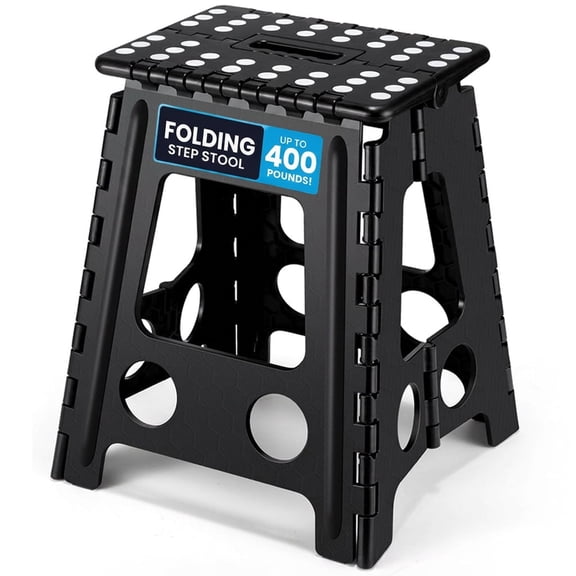 Folding Step Stool 16 Inch, Heavy Duty Foldable Step Stool for Adults, Plastic Collapsible Stool with Non-Slip Surface, Supports Up to 400 lb