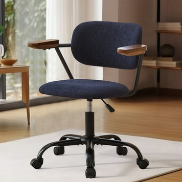 ACSTEP Modern Office Chair, Sherpa Desk Chair with Armrest,360 Degree Swivel,Upholstered,Deep Blue