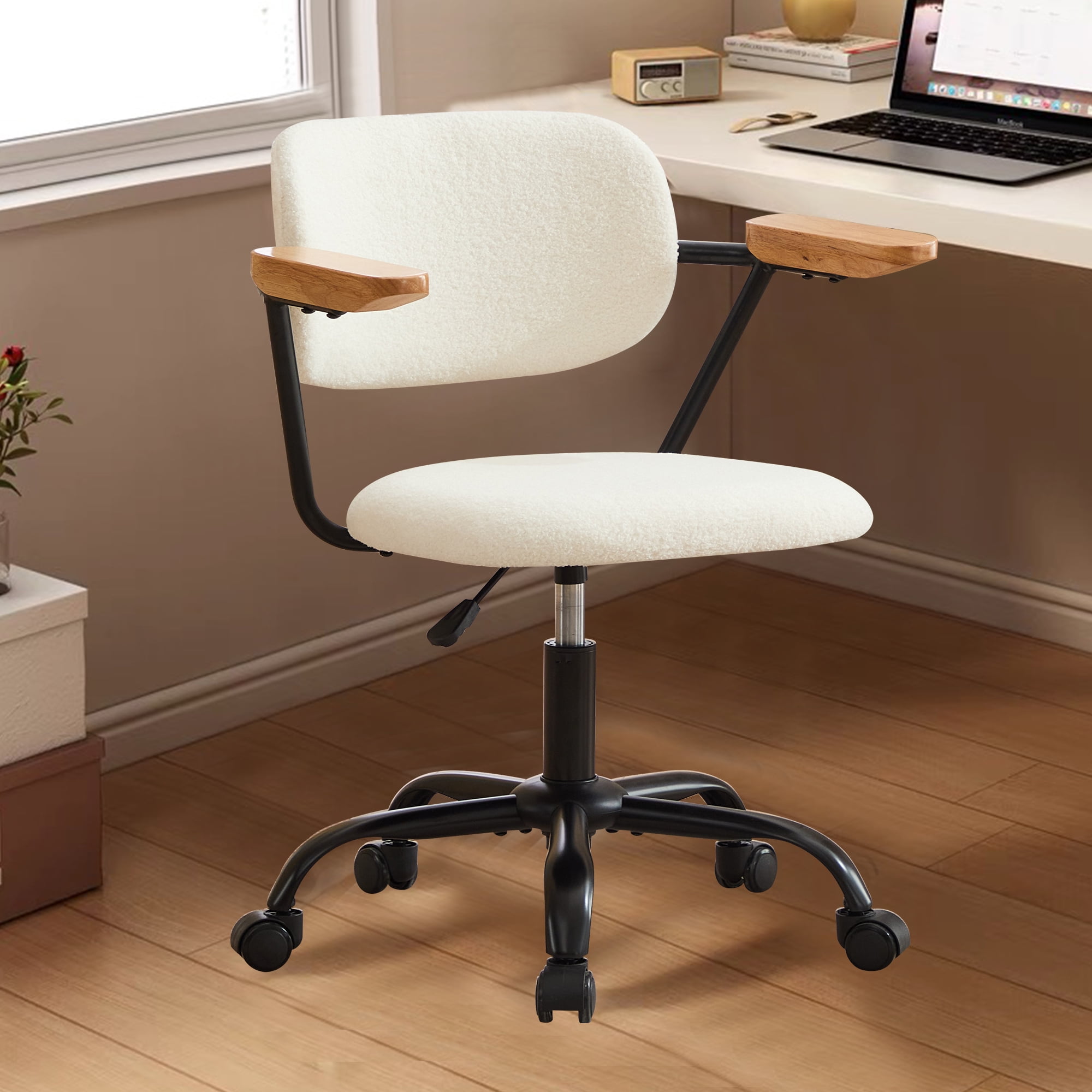 ACSTEP Modern Office Chair, Sherpa Desk Chair with Armrest,360 Degree
