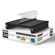 ACSTEP Pants Hangers 30 Pack 12 inch Black Plastic Skirt Hanger with Non-Slip Big Clips and 360 Rotatable Hook