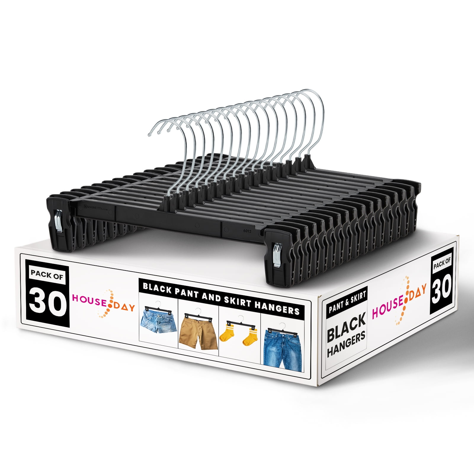 ACSTEP 30 Pack 12 inch Black Plastic Pants/Skirt Hangers with NonSlip