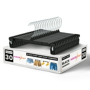 ACSTEP Pants Hangers 30 Pack 12 inch Black Plastic Skirt Hanger with Non-Slip Big Clips and 360 Rotatable Hook