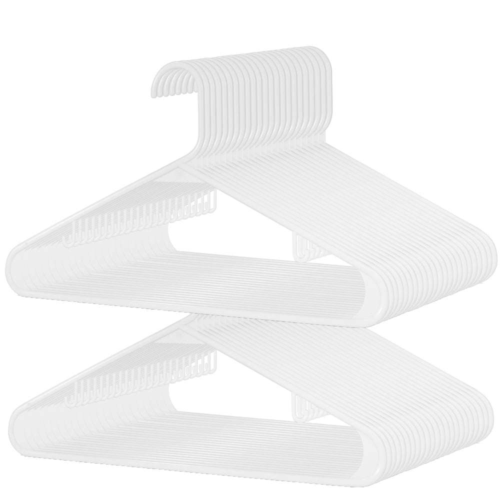 ACSTEP Plastic Clothes Hangers,100 Pack Standard Plastic Hangers,Non Slip Heavy Duty Hangers for Coats, Pants & Dress Clothes(White)