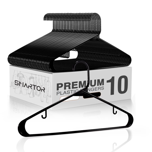 ACSTEP Plastic Hangers 10 Pack,Durable Clothes Hangers,Black Coat