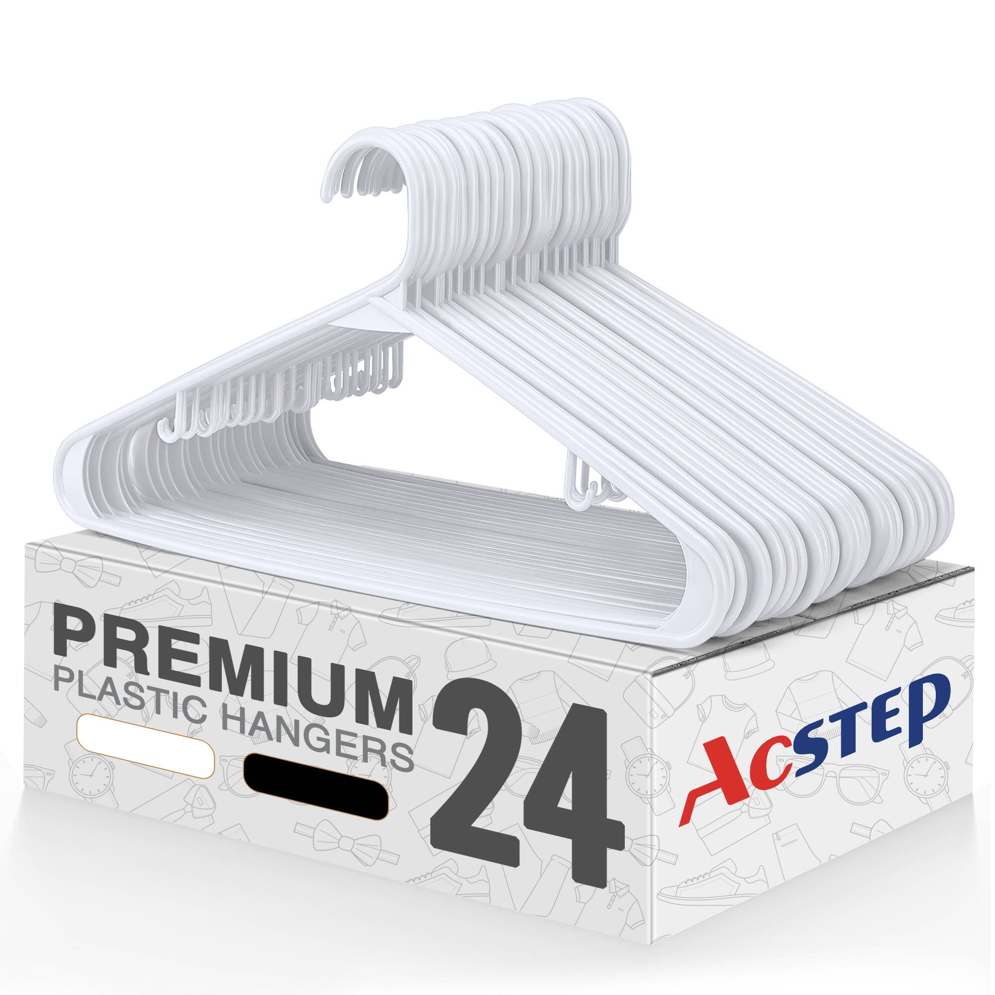 ACSTEP Plastic Hangers 24 Pack, Durable Clothes Hangers,White Coat
