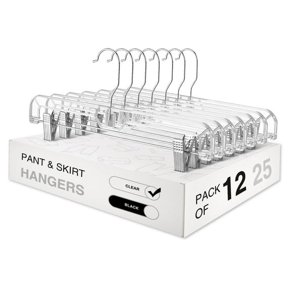 ACSTEP Plastic Pant Hangers with Clips, Skirt Hanger for Space Saving,14 Inch 12 Pack,Clear