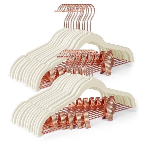 ACSTEP 24 Pack Velvet Pants Hangers with Adjustable Clips, Slim Skirt Hanger, Non Slip Felt Space Saving Clothes Hangers for Pants, Skirts, Suits, Coats, Dresses (White)