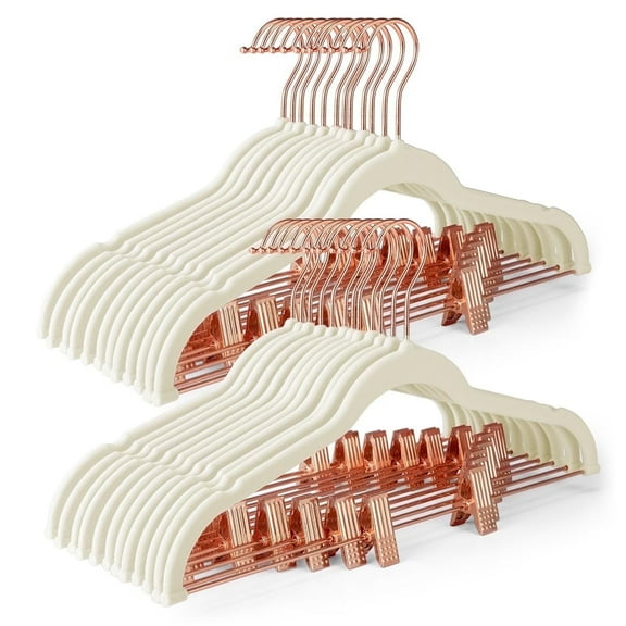 ACSTEP 24 Pack Velvet Pants Hangers with Adjustable Clips, Slim Skirt Hanger, Non Slip Felt Space Saving Clothes Hangers for Pants, Skirts, Suits, Coats, Dresses (White)