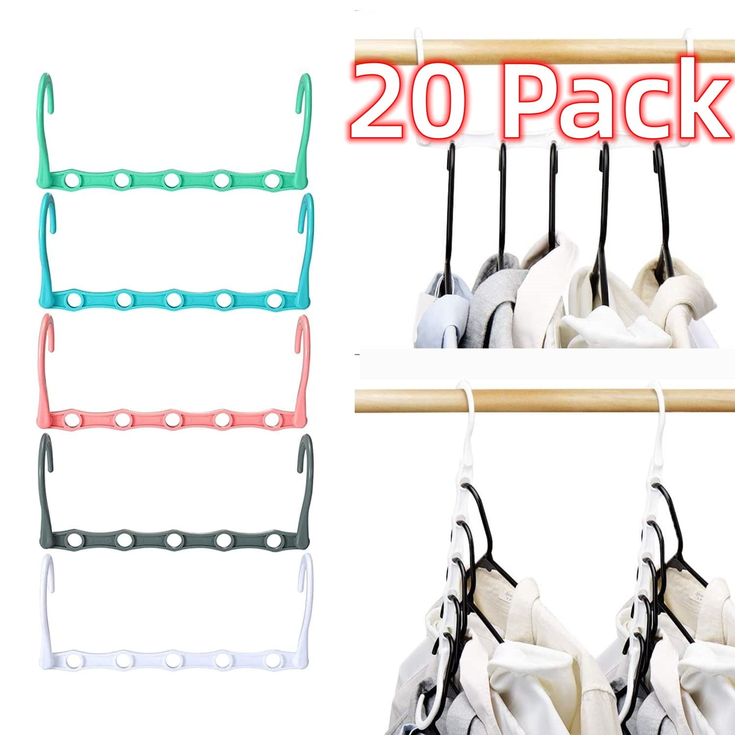 ACSTEP Space Saving Hangers,Closet Storage Hangers,20Pack, 5 Holes