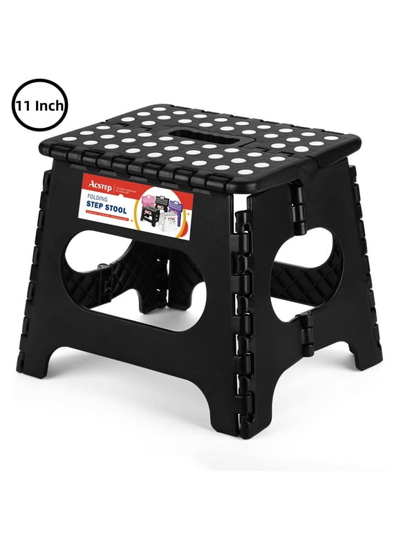 ACSTEP Step Stool 11 Inch,Tall Kids Folding Step Stool, Plastic Step Stools with Non-Slip Surface,Black