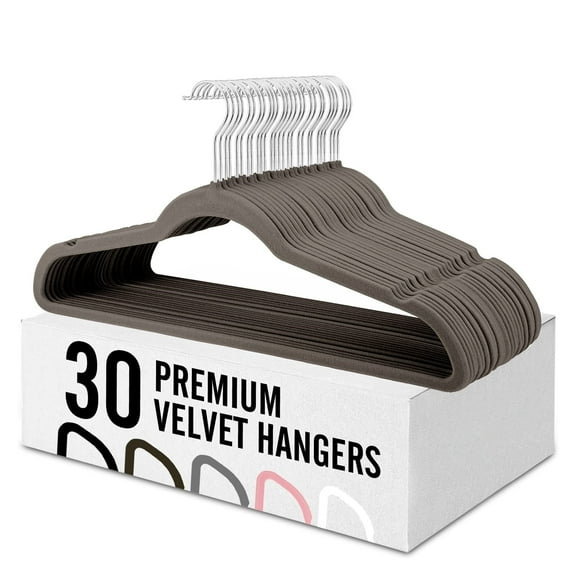ACSTEP Velvet Hangers 30 Pack, Silver Hooks Non Slip Felt Hangers Slim Flocked Hangers, Taupe