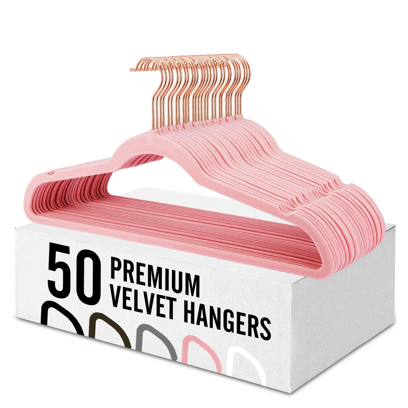 ACSTEP Velvet Hangers 50 Pack, Rose Gold Hooks Non Slip Felt