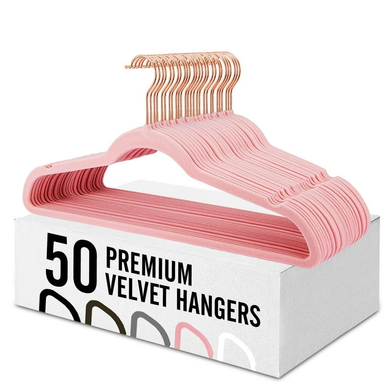 ACSTEP Velvet Hangers 50 Pack, Rose Gold Hooks Non Slip Felt Hangers，Suit  Hanger for Adult, Peach Pink 