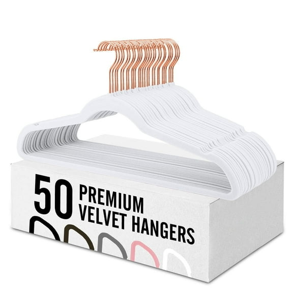 ACSTEP Velvet Hangers 50 Pack, Rose Gold Hooks, Non Slip Felt Hangers, Suit Hanger for Adult, Snow White
