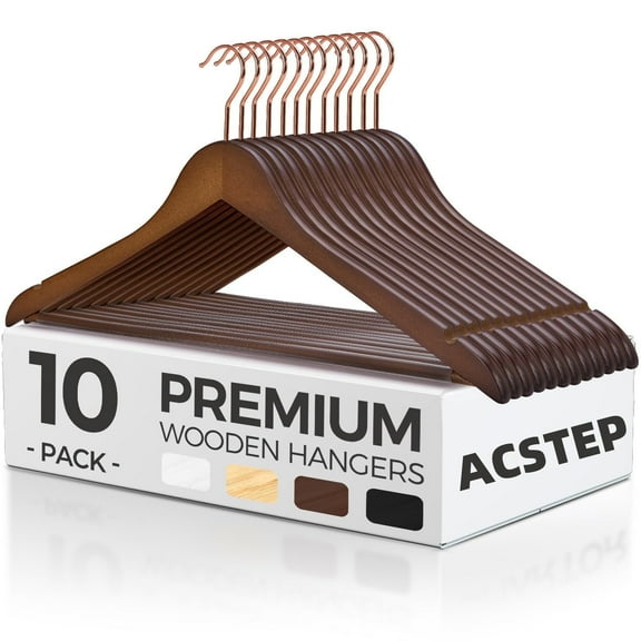 ACSTEP Wooden Hangers 10 Pack, Sturdy Coat Hangers for Closet, Quality Non Slip Hangers, Premium Heavy Duty Hangers, Durable Coat Hanger, Pants Hanger, Suit Hangers, with 360° Rotating Hook, Walnut