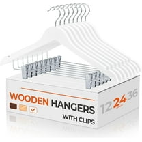 ACSTEP Wooden Hangers 12 Pack Hangers with Clips Premium Wooden Hangers for Clothes Suit, White