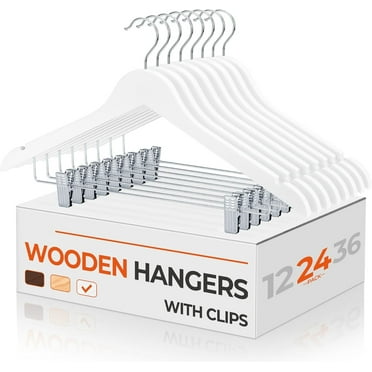 ACSTEP Wooden Hangers 12 Pack Hangers with Clips Premium Wooden Hangers for Clothes Suit, White